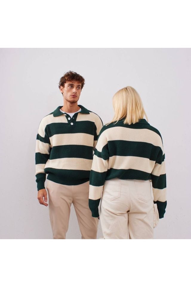 Unisex Oversize Örgü Triko Kazak YEŞİL