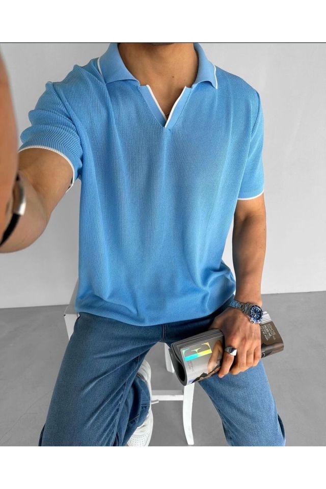 Oversize Premium Basic Triko T-shirt BUZ MAVİ - XL