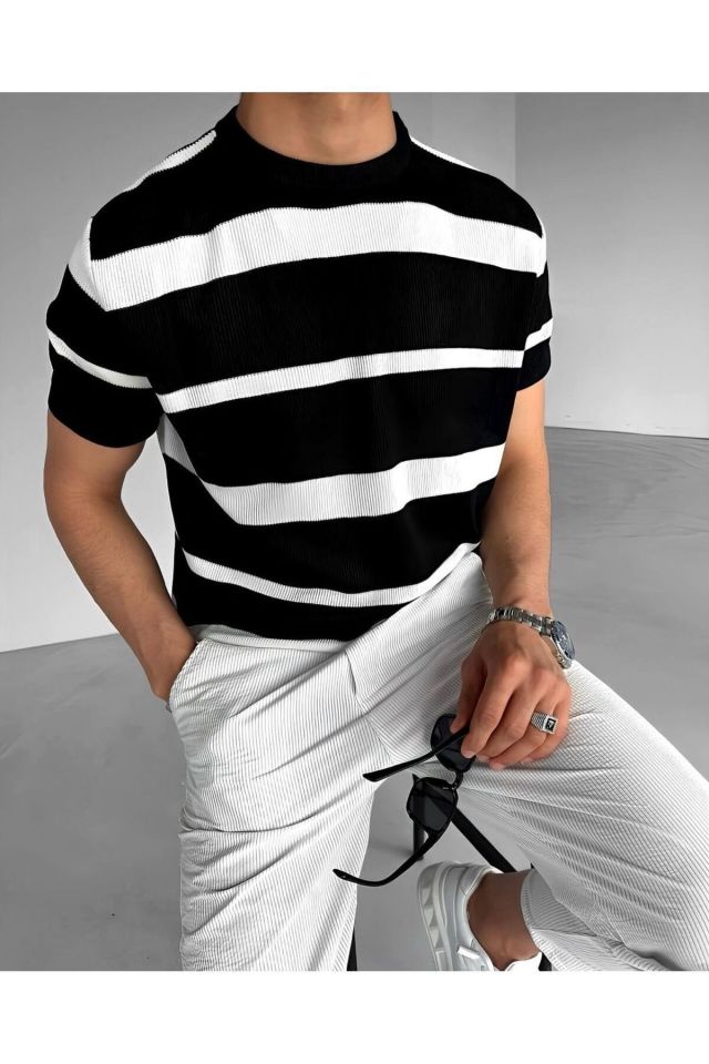 Premium Oversize Çizgili Triko Tshirt