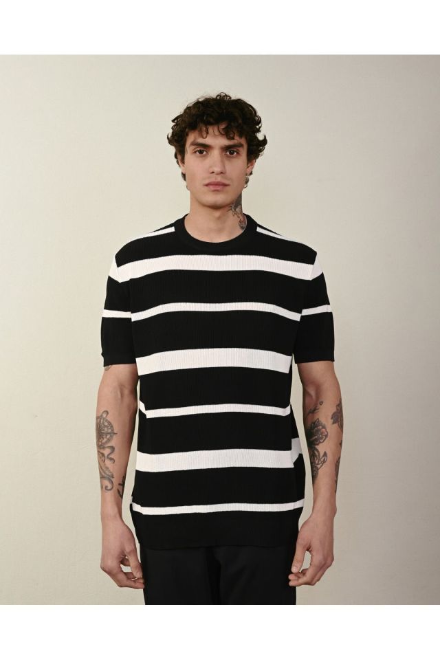 Premium Oversize Çizgili Triko Tshirt
