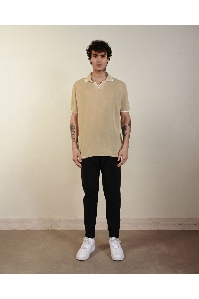 Oversize Premium Basic Triko T-shirt Bej - M