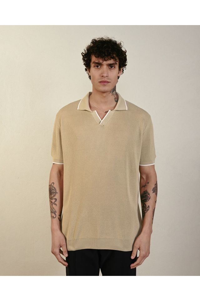 Oversize Premium Basic Triko T-shirt Bej - M