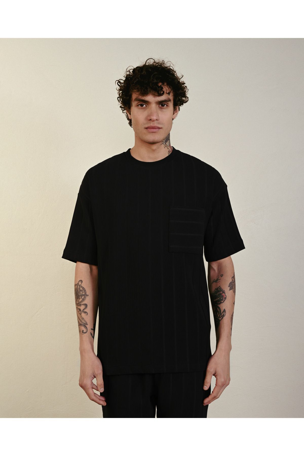 Cepli Çizgi Detay Oversize Tshirt