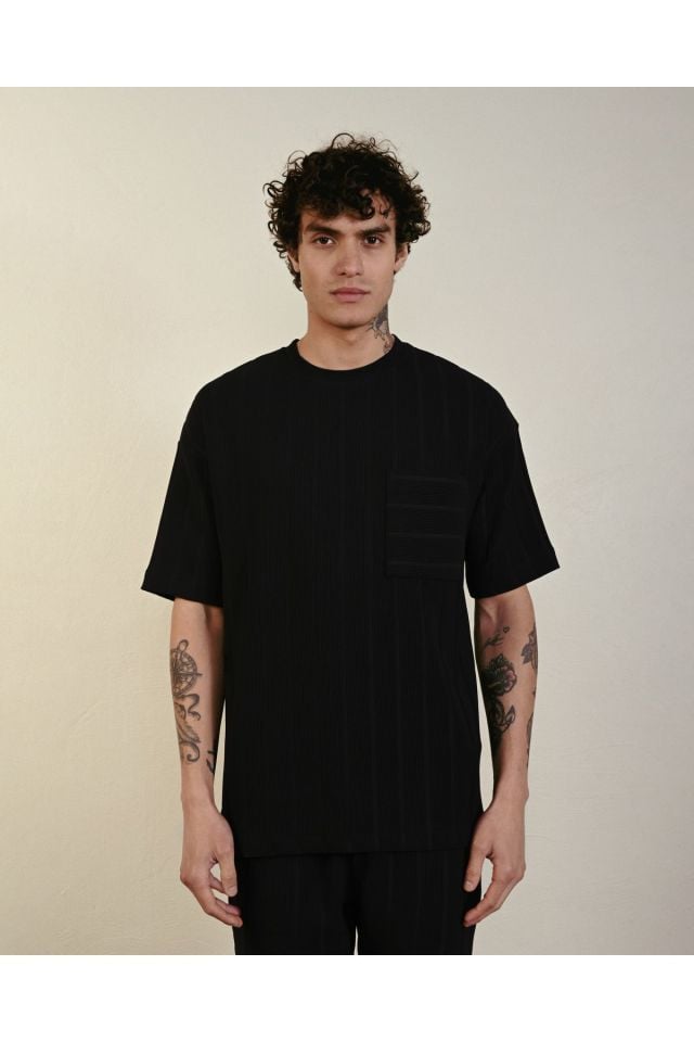 Cepli Çizgi Detay Oversize Tshirt