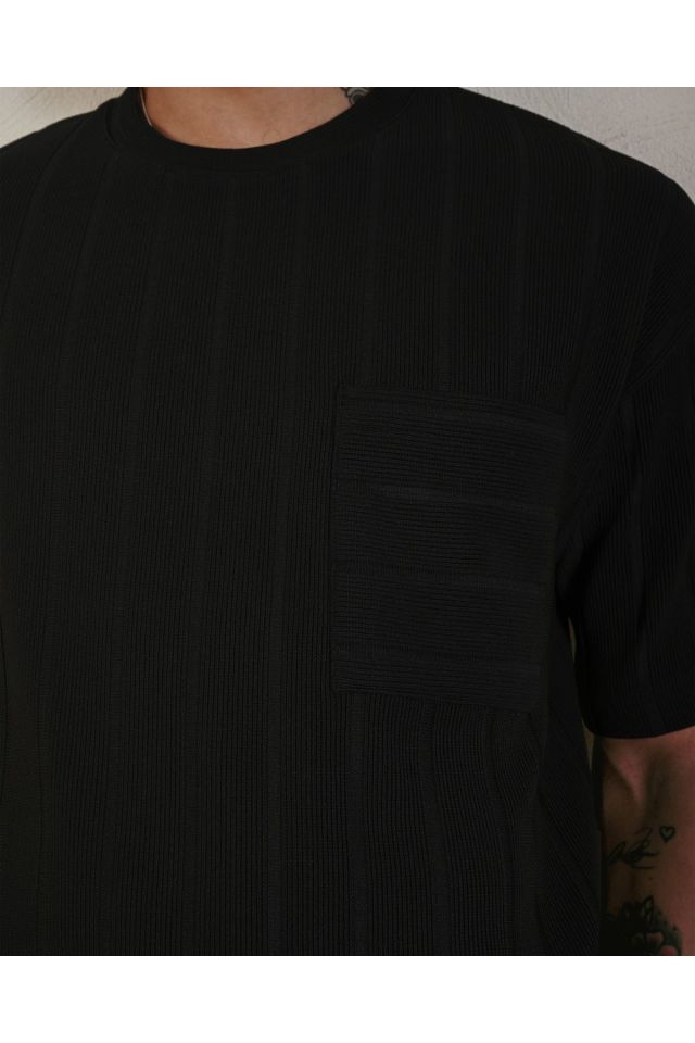 Cepli Çizgi Detay Oversize Tshirt