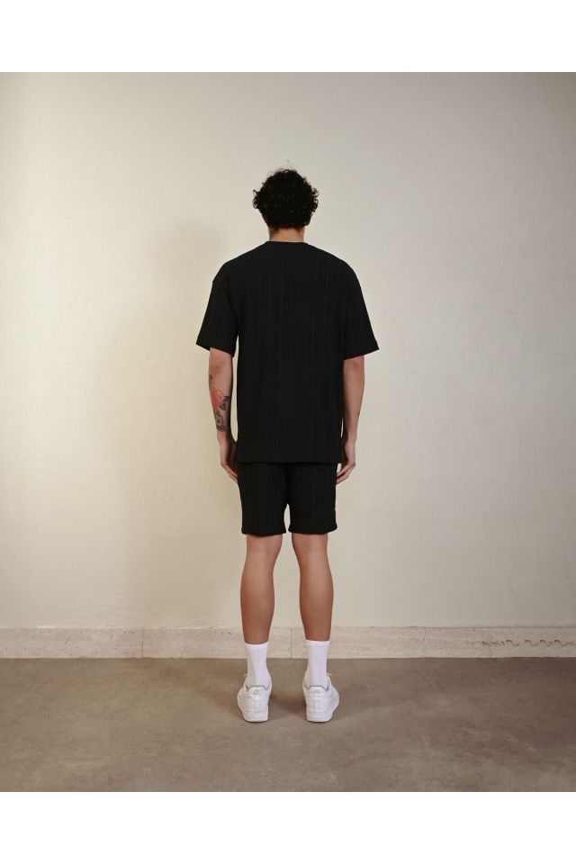 Cepli Çizgi Detay Oversize Tshirt