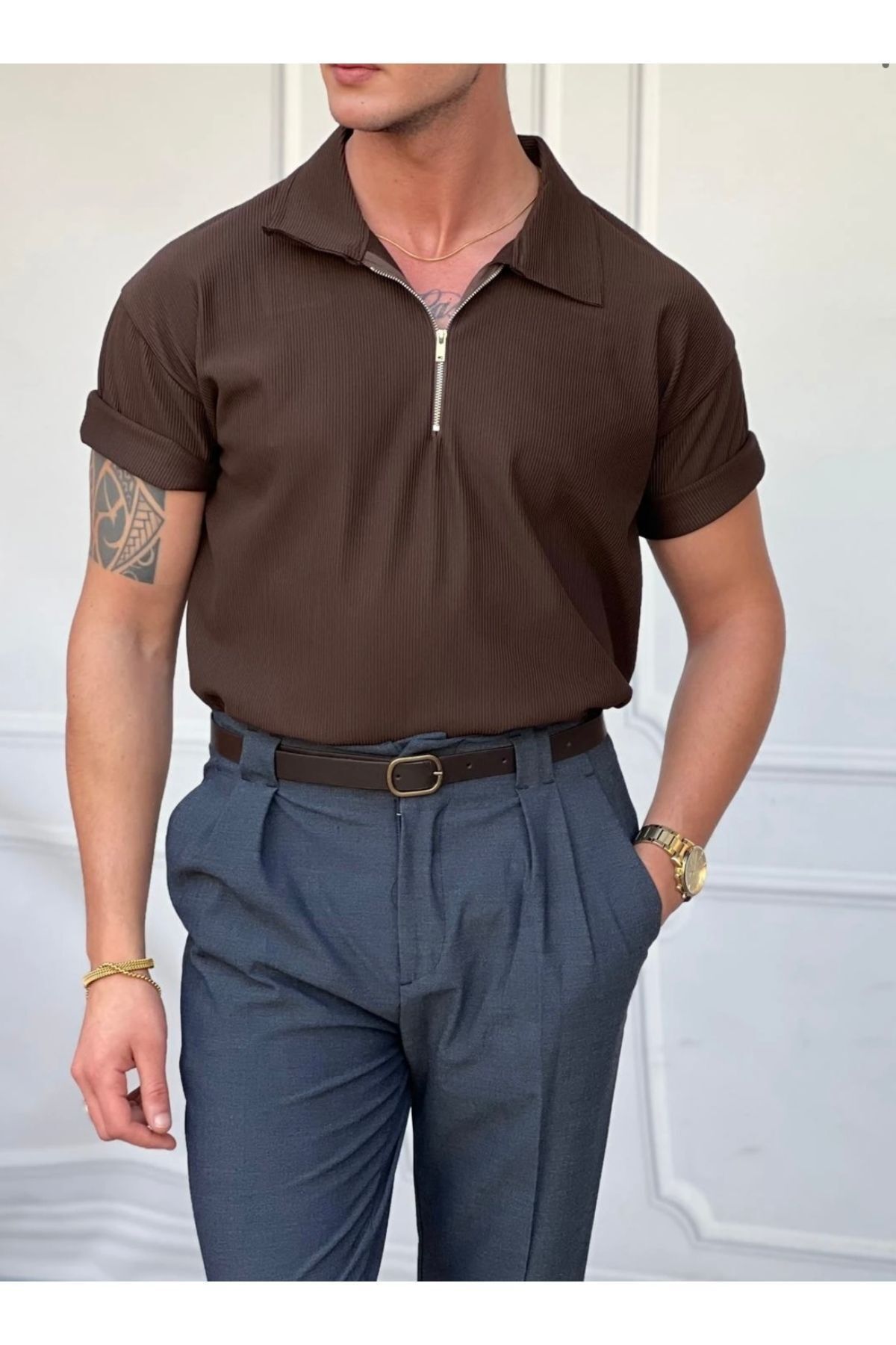 Fermuarlı Ottoman Oversize Erkek T-shirt