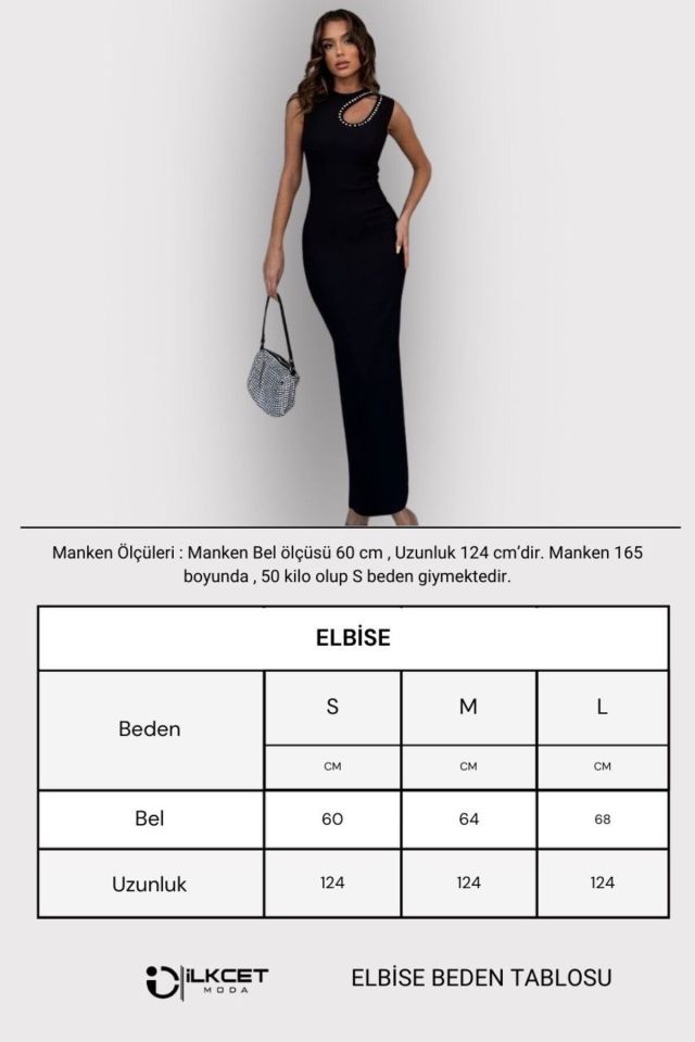 Damla Dekolteli Kadın Slim Fit Taşlı Elbise