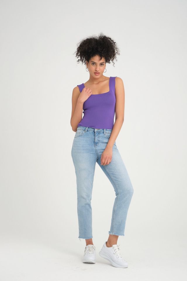 Kare Yaka Kolsuz Crop Kadın Triko