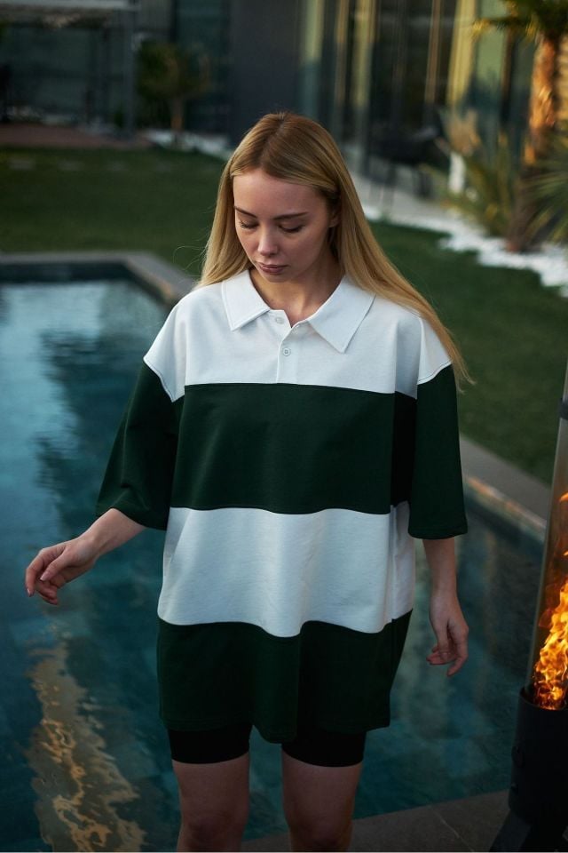 Yakalı Parça Detay Unisex Oversize Tshirt