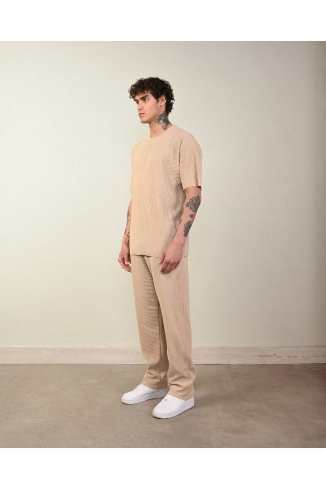 Fitilli Oversize Ottoman Pantolon VİZON - L