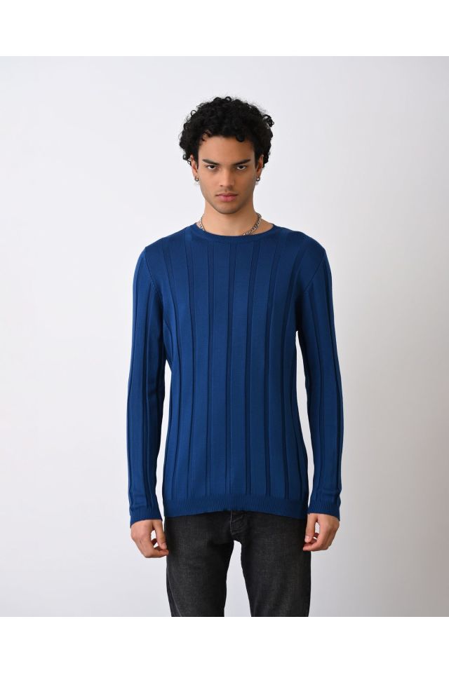 Slim Fit Şeritli Erkek Triko