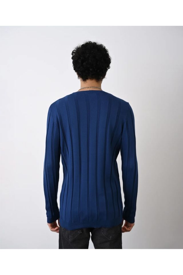 Slim Fit Şeritli Erkek Triko