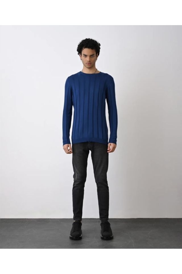 Slim Fit Şeritli Erkek Triko