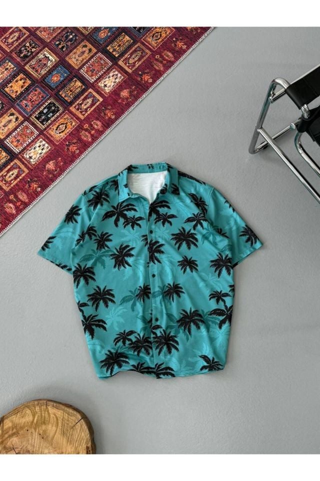 Palmiye Desenli Oversize Gömlek MİNT - M