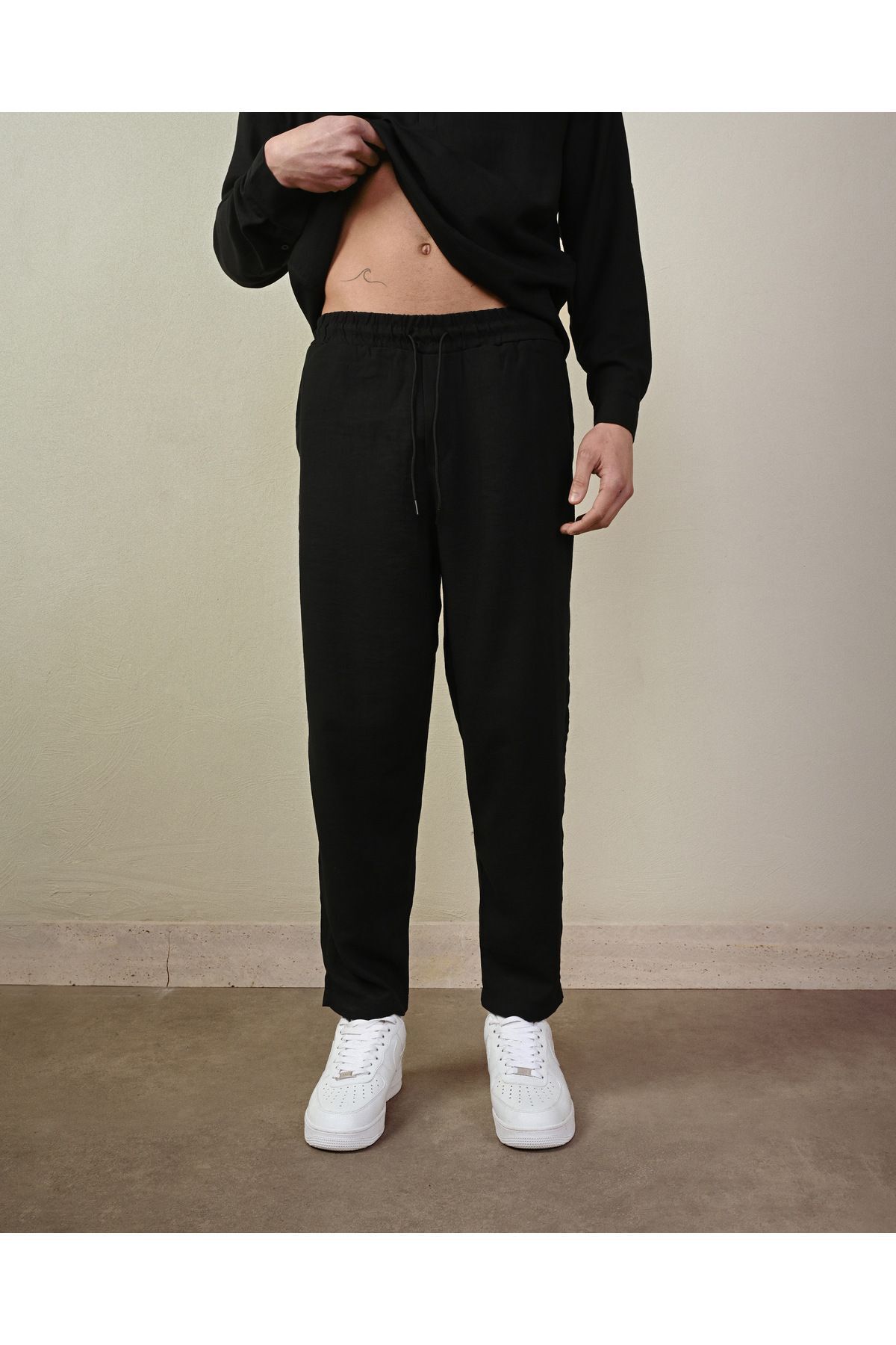 Regular Erkek Keten Pantolon SİYAH - XL