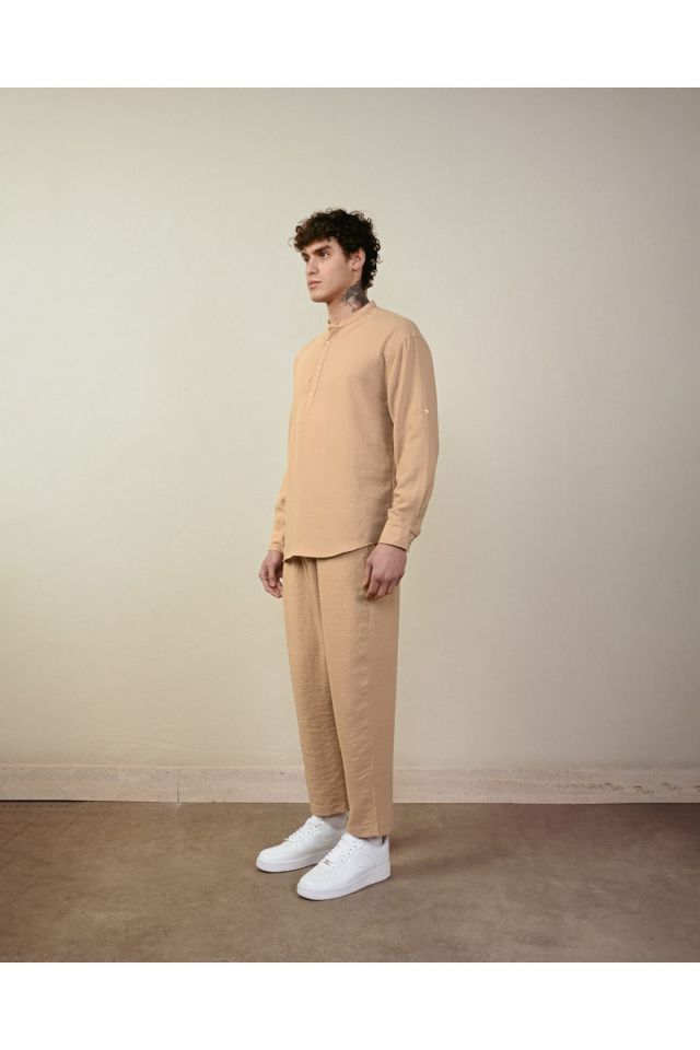 Regular Erkek Keten Pantolon VİZON - L