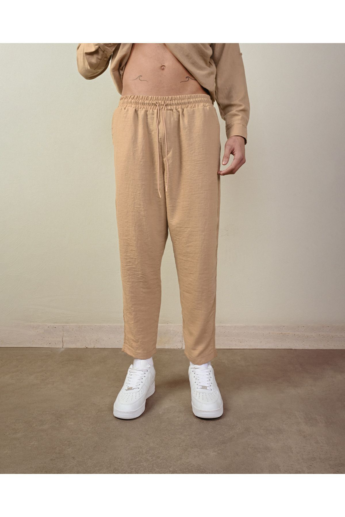 Regular Erkek Keten Pantolon VİZON - L