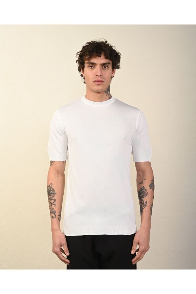 Dar Kesim Basic Erkek Triko Tshirt BEYAZ - S