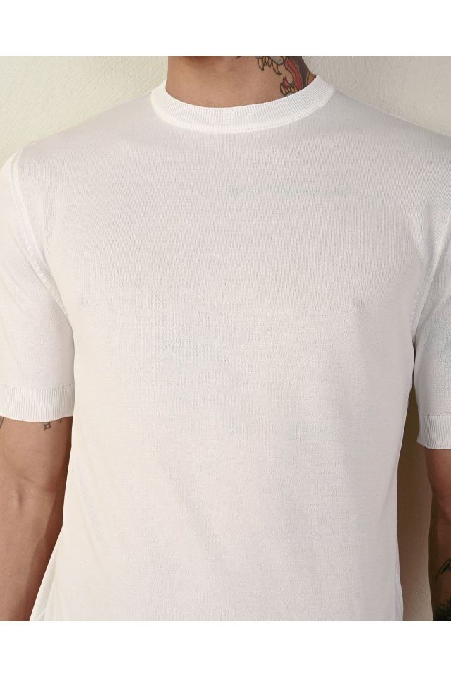 Dar Kesim Basic Erkek Triko Tshirt BEYAZ - S