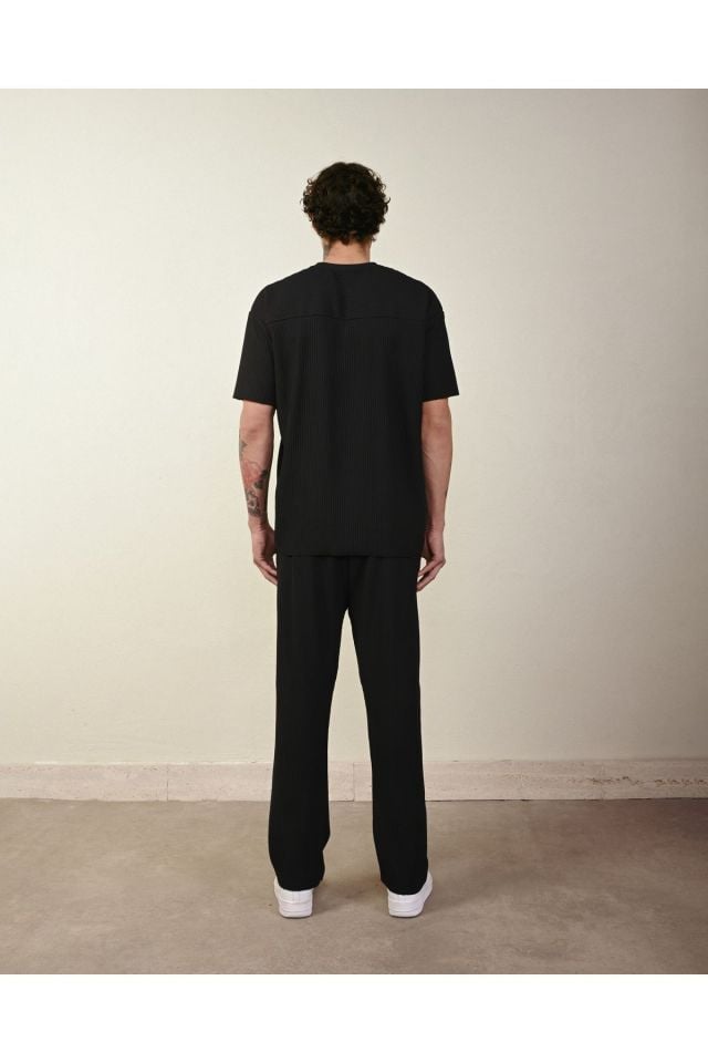 Fitilli Oversize Ottoman Pantolon SİYAH - L