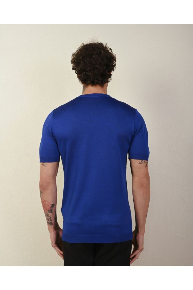 Dar Kesim Basic Erkek Triko Tshirt Saks - M