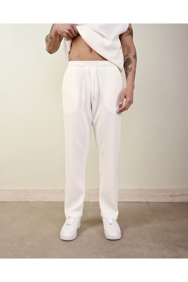 Fitilli Oversize Ottoman Pantolon BEYAZ - M