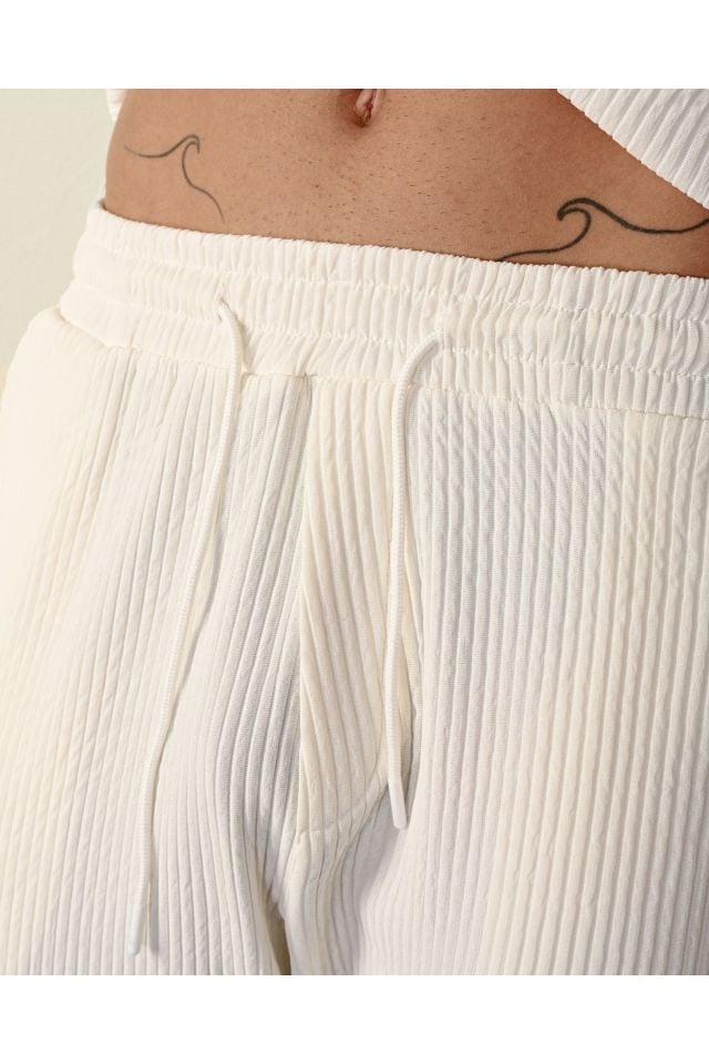 Fitilli Oversize Ottoman Pantolon BEYAZ - M