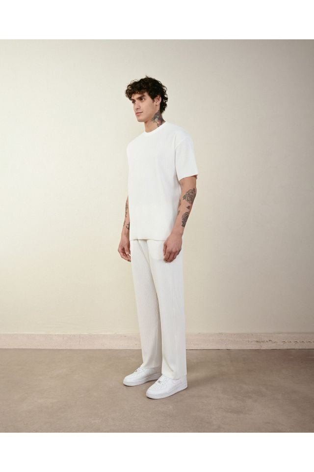 Fitilli Oversize Ottoman Pantolon BEYAZ - M