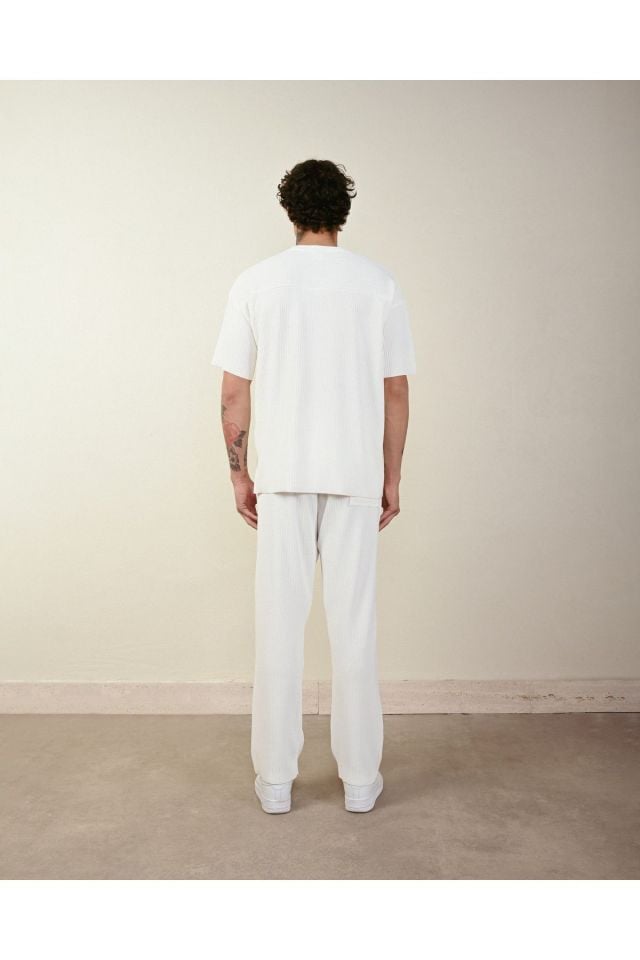Fitilli Oversize Ottoman Pantolon BEYAZ - M