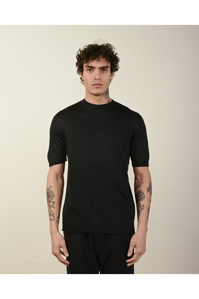 Dar Kesim Basic Erkek Triko Tshirt SİYAH - L