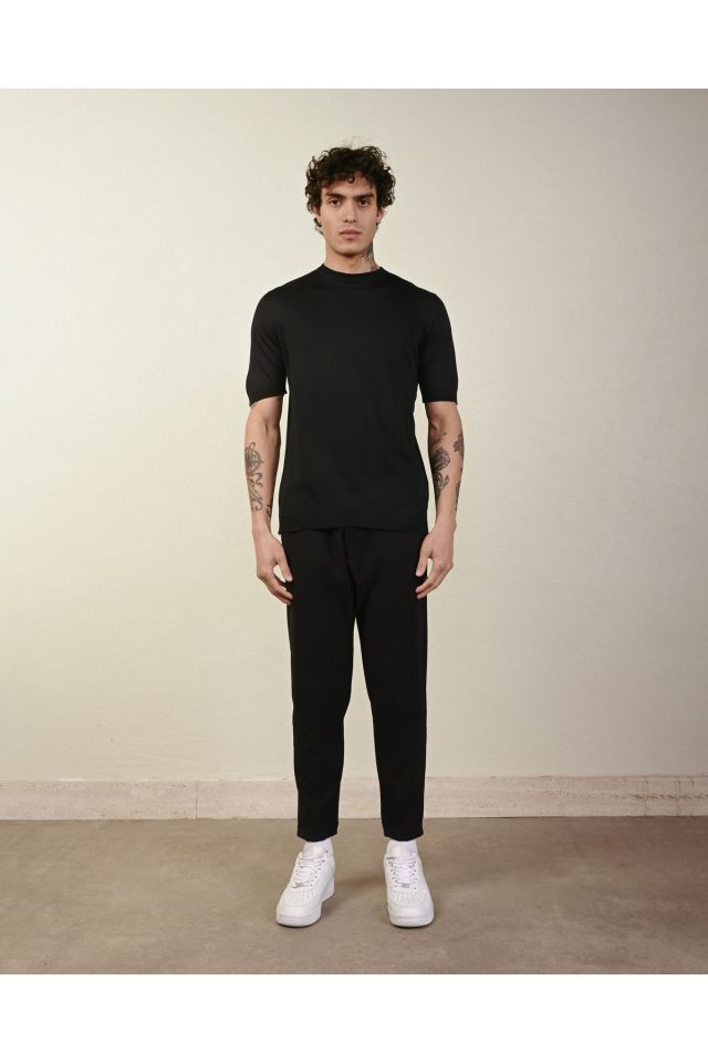 Dar Kesim Basic Erkek Triko Tshirt SİYAH - L