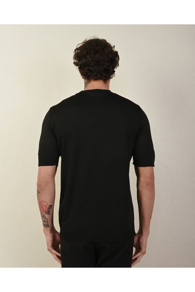 Dar Kesim Basic Erkek Triko Tshirt SİYAH - L