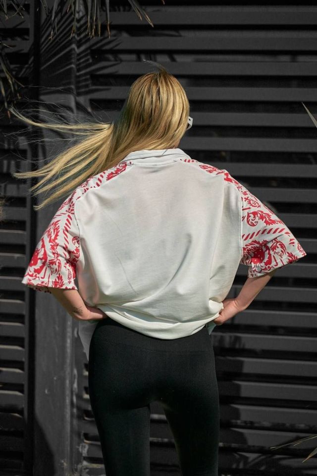 İtalya Nakışlı Unisex Oversize Tshirt BEYAZ - L