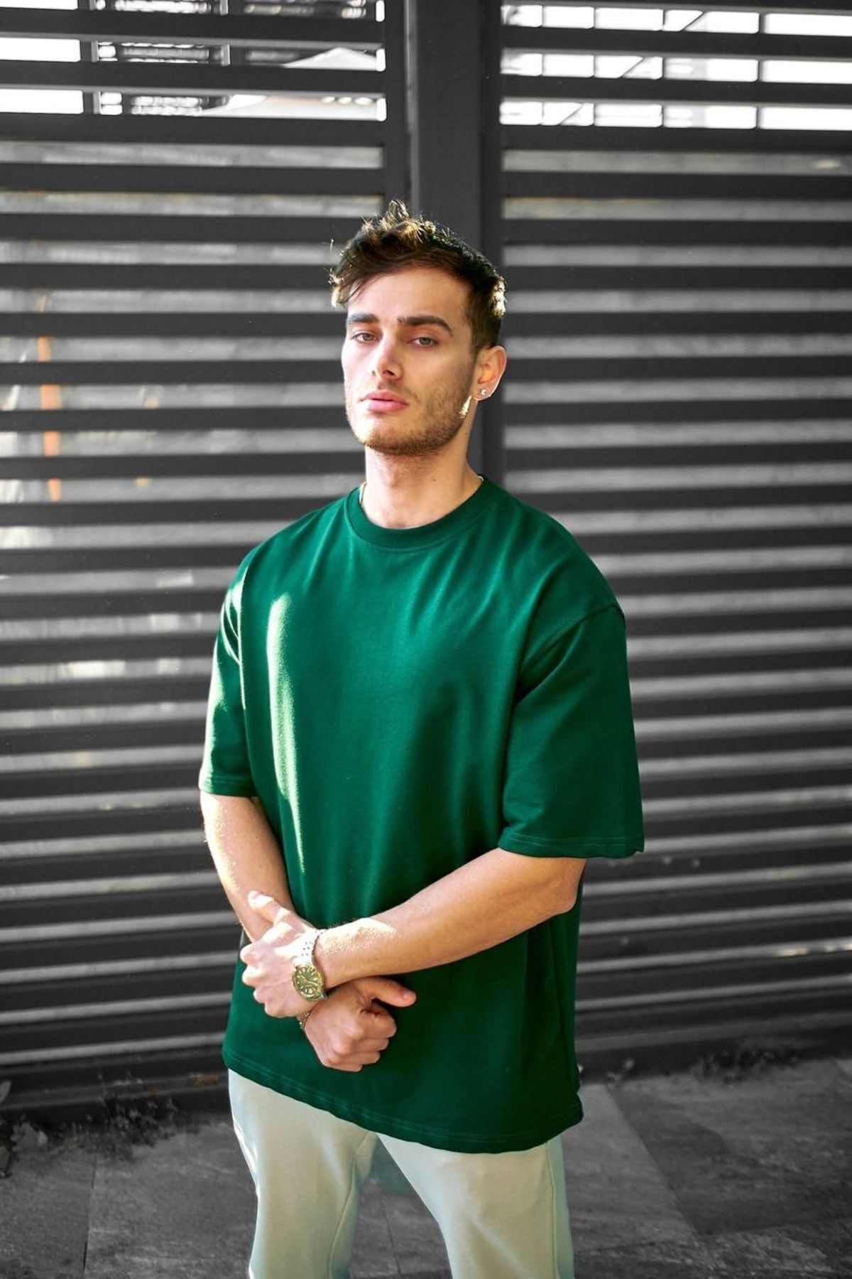 Pamuklu Unisex Oversize Basic T-shirt YEŞİL - L