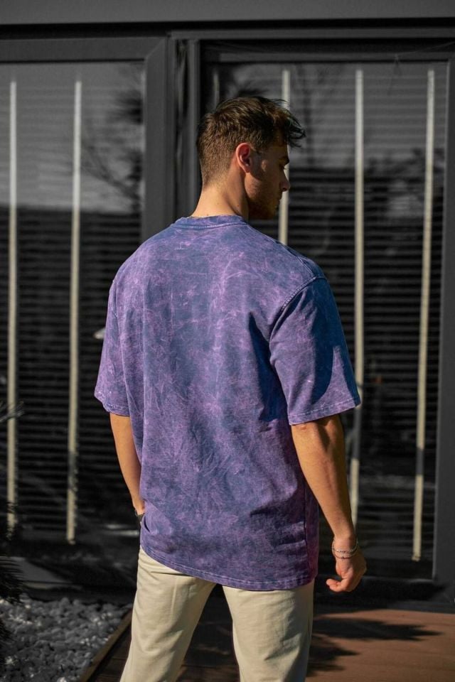 Yıkama Detay Oversize Unisex Penye Tshirt MOR - XL
