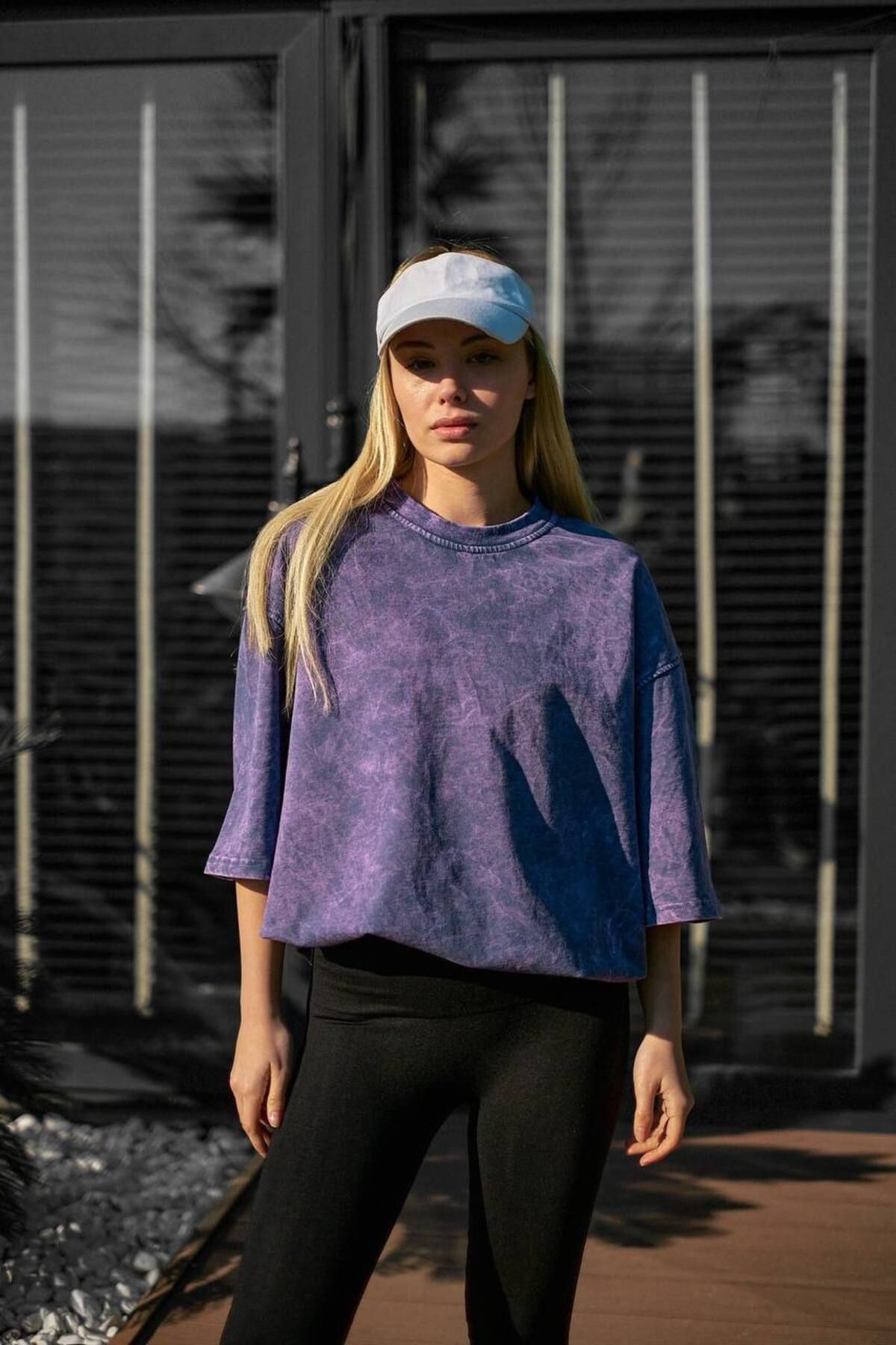 Yıkama Detay Oversize Unisex Penye Tshirt MOR - XL