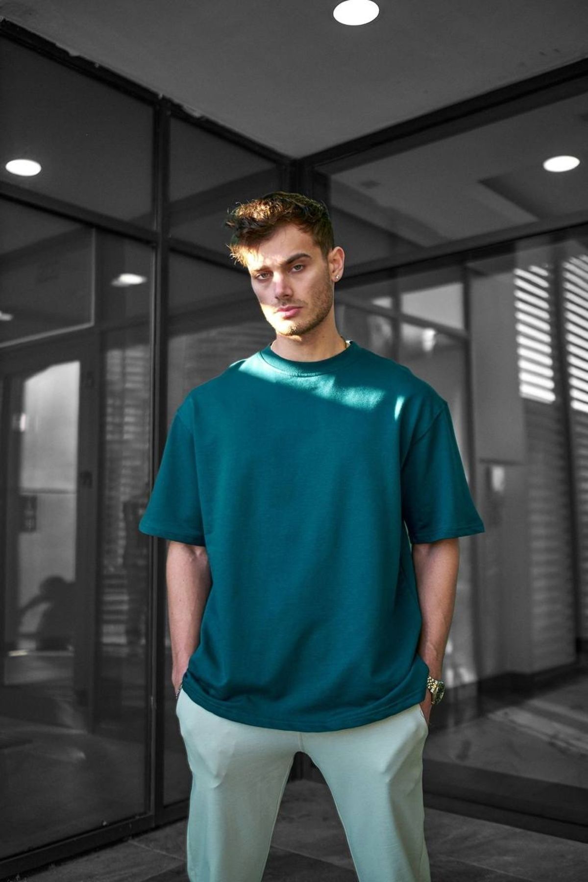 Pamuklu Unisex Oversize Basic T-shirt İNDİGO - XL