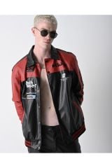 Deri Oversize Unisex Kolej Ceket KIRMIZI - L