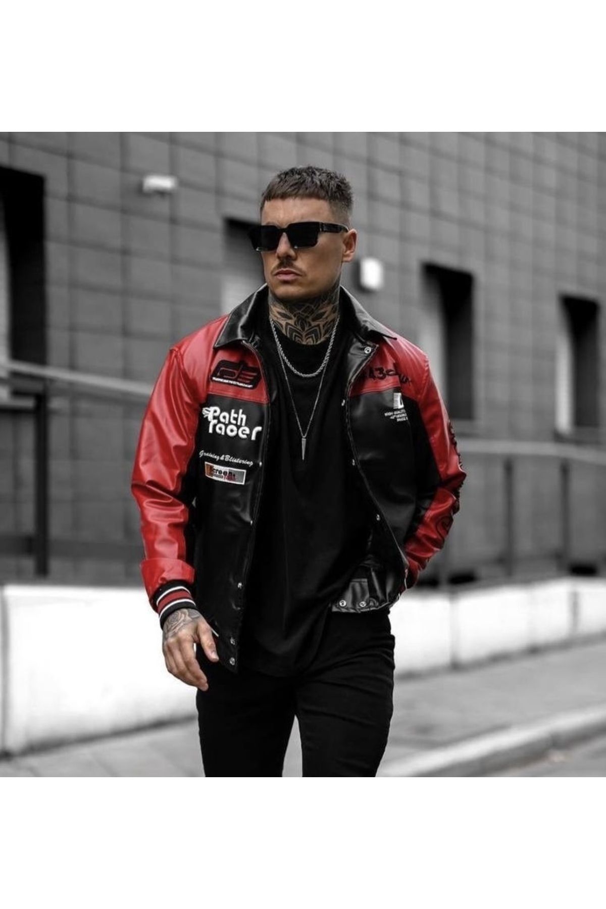 Deri Oversize Unisex Kolej Ceket KIRMIZI - L
