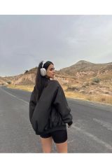 Oversize Unisex Paraşüt Mevsimlik Bomber Ceket SİYAH - S