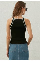 Çizgili Crop Kadın Triko SİYAH KOL ÇİZGİLİ