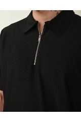 Fermuarlı Ottoman Oversize Erkek T-shirt SİYAH - L
