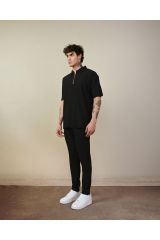 Fermuarlı Ottoman Oversize Erkek T-shirt SİYAH - L