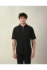 Fermuarlı Ottoman Oversize Erkek T-shirt SİYAH - L