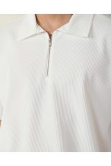 Fermuarlı Ottoman Oversize Erkek T-shirt BEYAZ - S