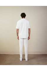 Fermuarlı Ottoman Oversize Erkek T-shirt BEYAZ - S