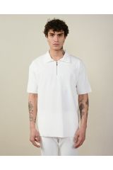 Fermuarlı Ottoman Oversize Erkek T-shirt BEYAZ - S