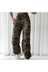 Kadın Oversize Paraşüt Kumaş Pantolon Kamuflaj - L