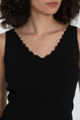 Kesik Yaka Esnek Kadın Triko T-shirt SİYAH